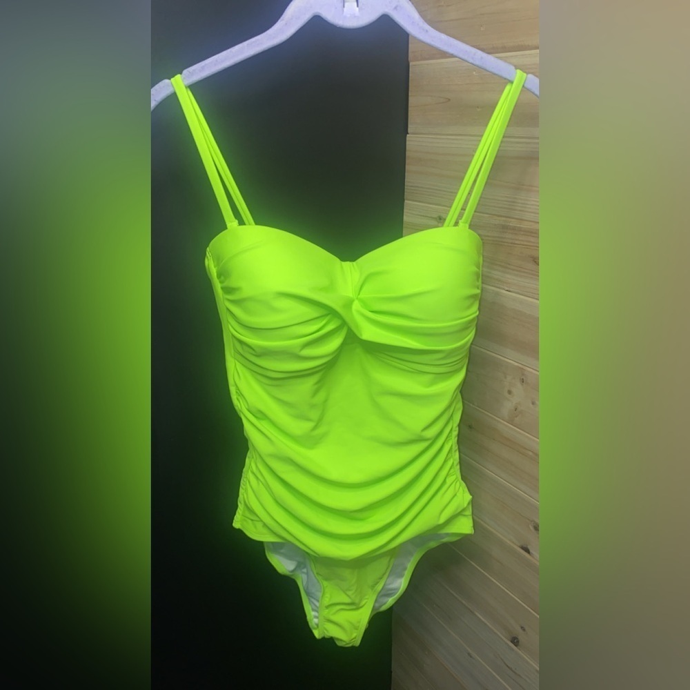Relleciga One Piece Women’s Padded Spaghetti Strap Swimsuit Size S Neon Green